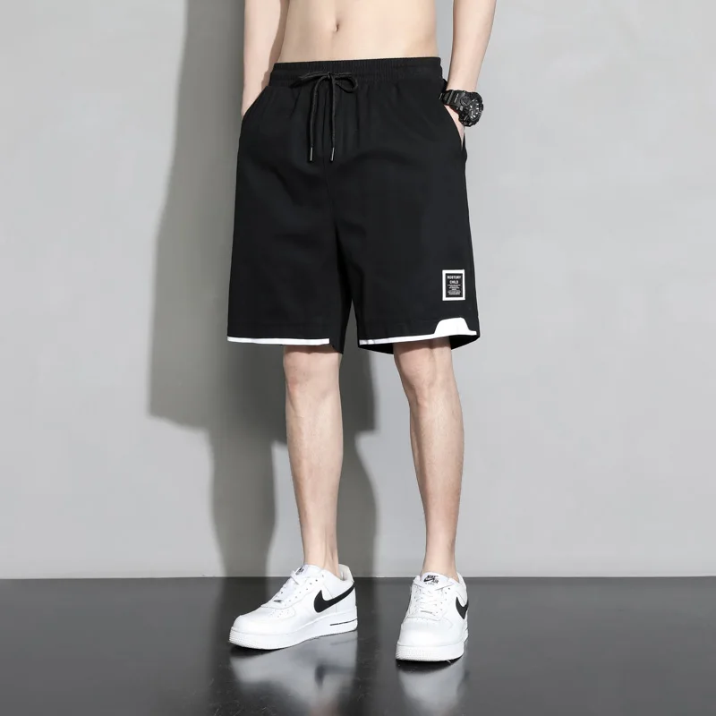 

Youthful Vitality Spliced Knee Pants Basic Men's Clothing Loose Straight Summer Elastic Fashion Drawstring Sports Casual Shorts