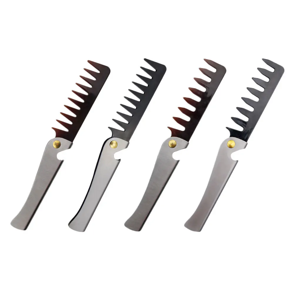 

4Pcs Folding Pocket Comb Stainless Steel Vintage Hair Beard Brush Compact Lightweight Travel Gift for Men Women