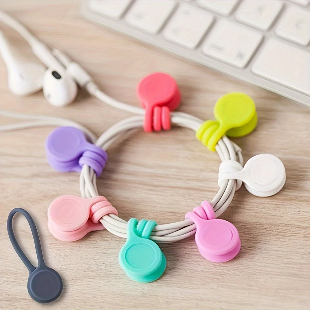 Magnetic Silicone Cable Tie - Reusable USB and Headphone Management Harness for Home, Office, Dorm Harness Arrangement - Detail 1