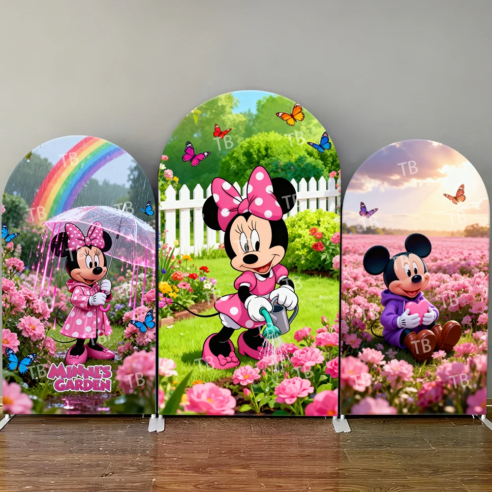 

Minnie & Mickey Mouse Arch Backdrop Cover Garden Party Butterflies Flowers Cute Photo Booth Props for Events & Home Decoration