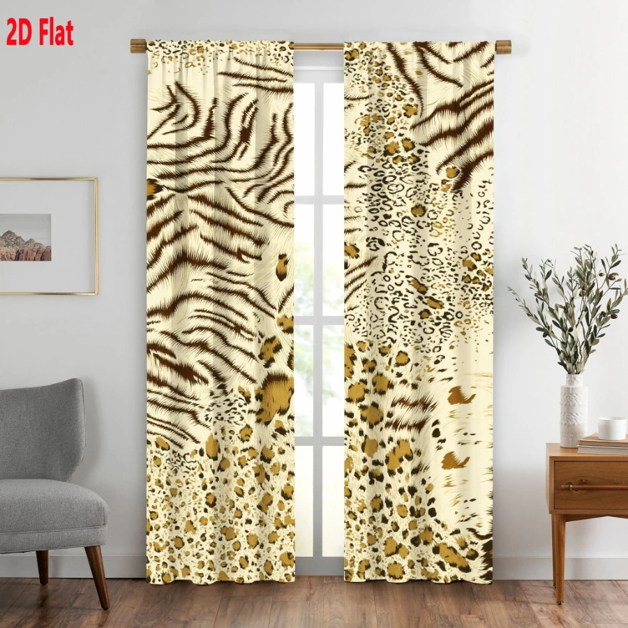 2PCS Digital Printed Curtains, Mixed Animal Skin Texture Safari Jungle, Modern Home Decor Style for Living Room Bedroom Decor