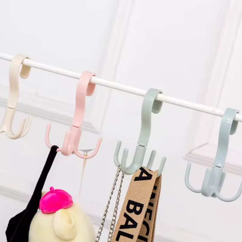 3pcs Rotary Four-Jaw Hook Multi-Function Wardrobe Storage Clothes Rack Door-Hanging Bag Plastic Storage Household Clothes Rack