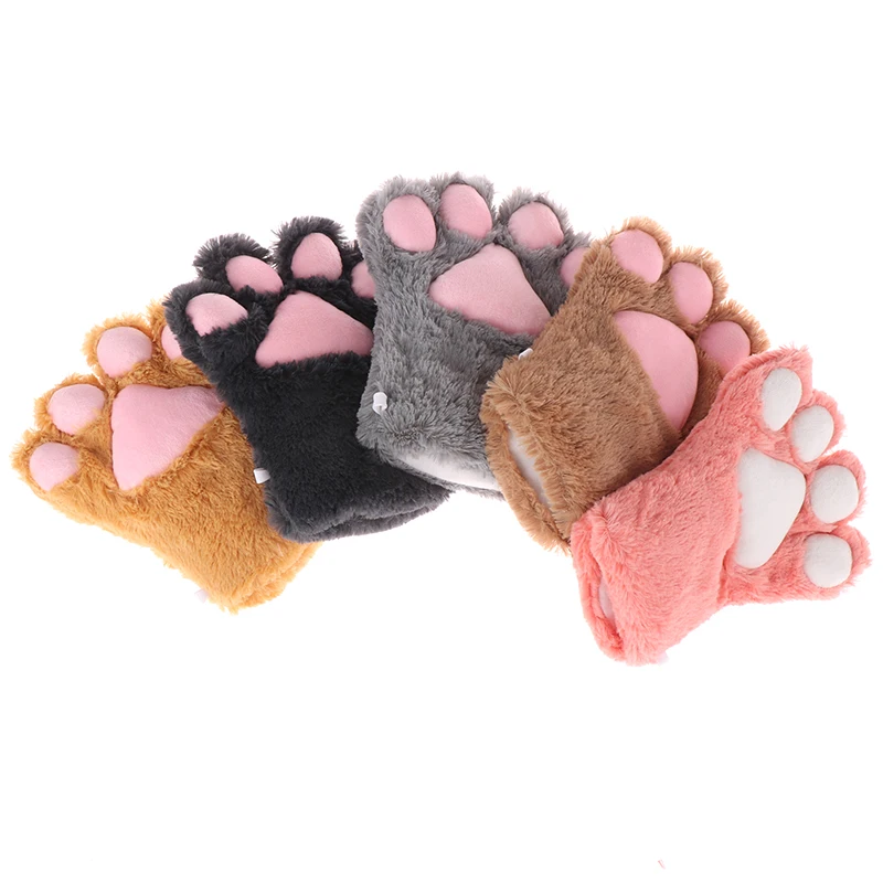 1PCS  Women Girls Bear Cat Paw Gloves Winter Warm Thick Fluffy Plush Cartoon Anime Lolita Cosplay Mittens Costume Accessories