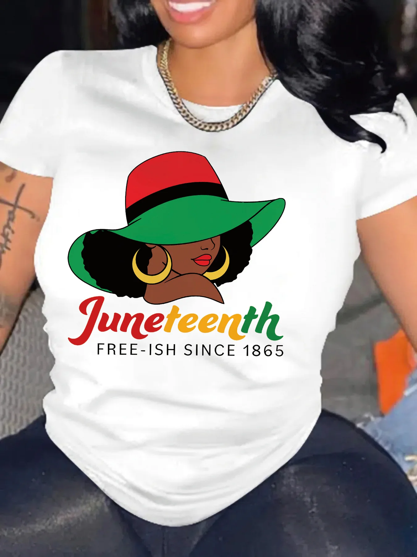 Danqiyoyo Figure & Letter Print Short Sleeved Round Neck Y2k Tshirt women Clothing New in Top & Tees women T-Shirt 27106