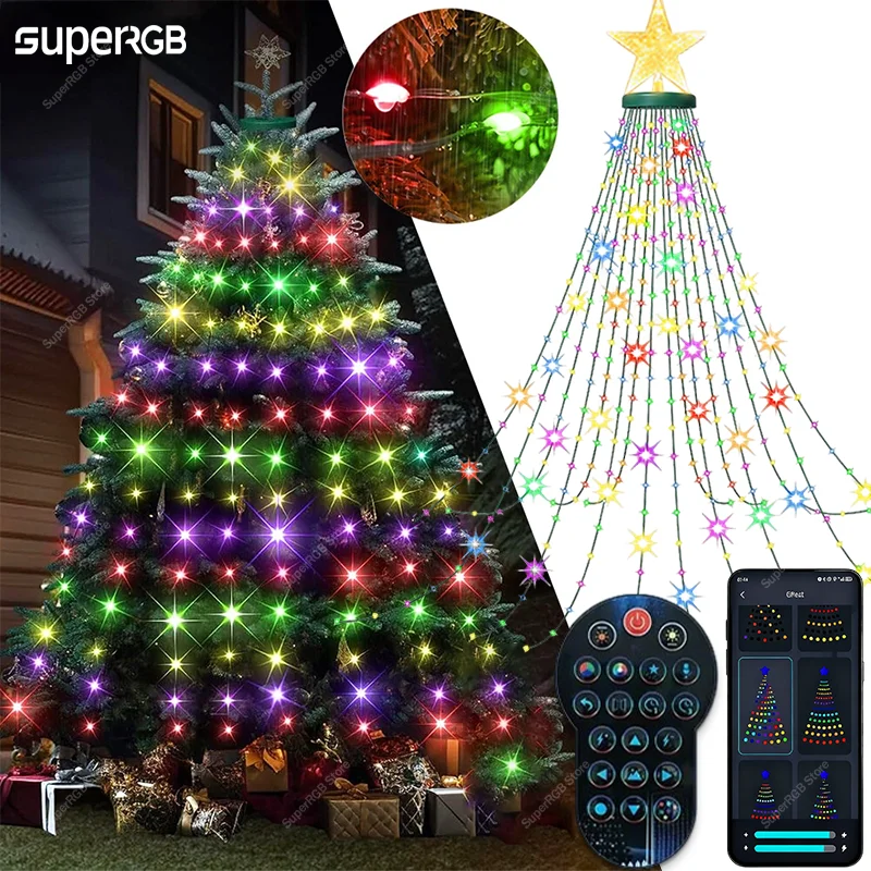 أضواء شجرة عيد الميلاد الذكية 400 المصابيح بلوتوث App التحكم RGB DIY اتبع الموسيقى إيقاع الجنية سلسلة أضواء لزينة عيد الميلاد