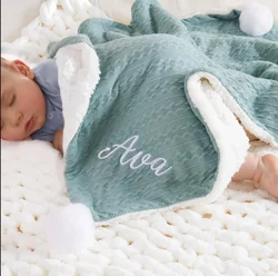 Manta de bebé personalizada con nombre, manta de bebé de punto suave personalizada con patrones bordados, para baby shower, recién nacido, guardería