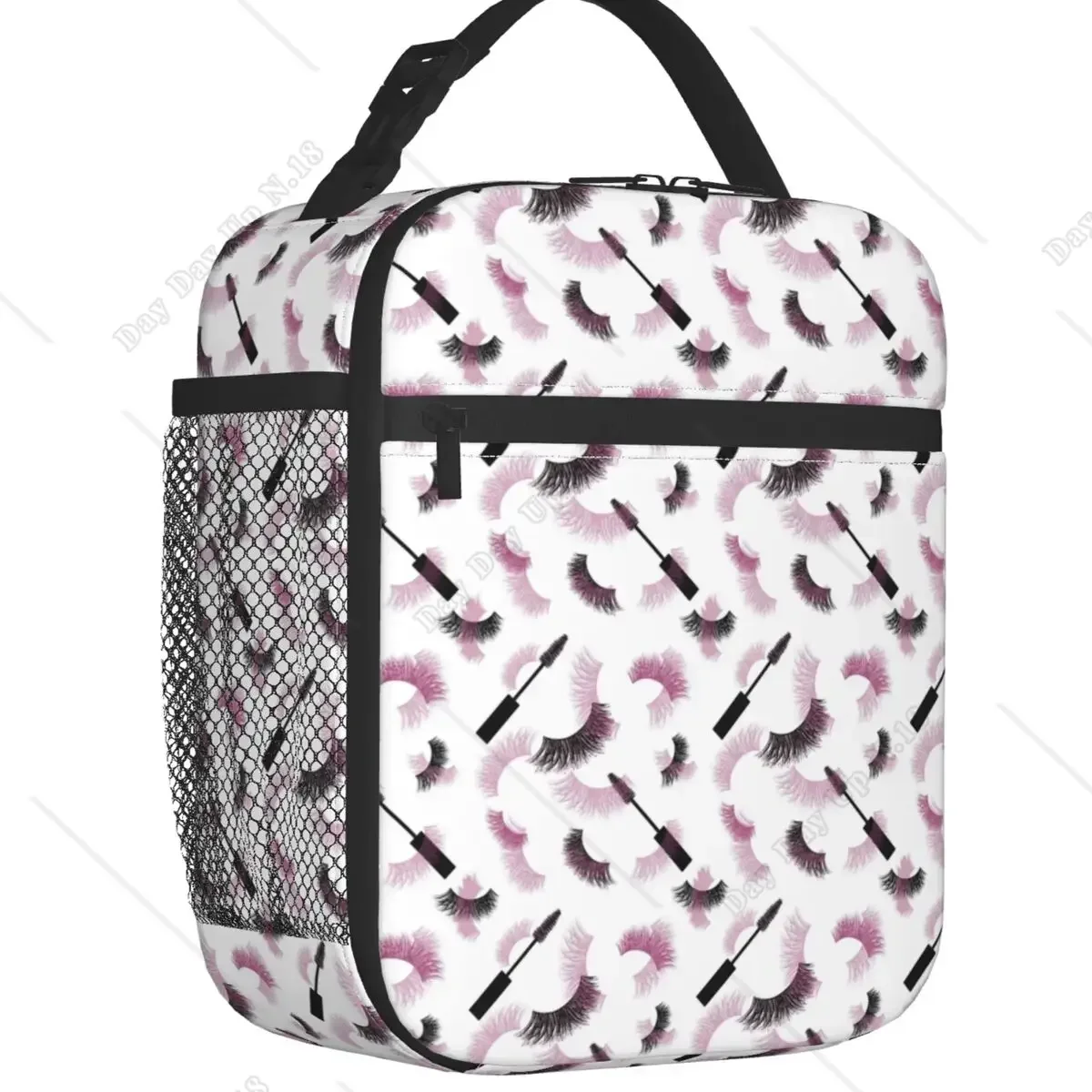 Eyelash Eyes Insulated Lunch Bags Lashes Mascara With Pink Effect Seamless Pattern Portable Cooler Thermal Food Lunch Box School