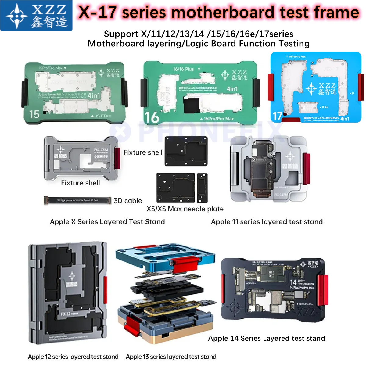 XZZ Isocket X-17 Series Test Stand 4in1 Delamination Test Frame Motherboard Layered Function Tester for iPhone X-17/17Air/17Pro/
