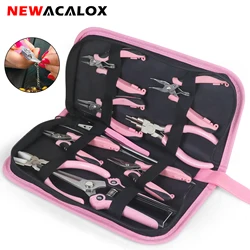 NEWACALOX Mini Jewelry Pliers Carbon Steel Jewelry Plier Sets Round Curved Needle Nose Beading Tool Kit for DlY Jewelry Making