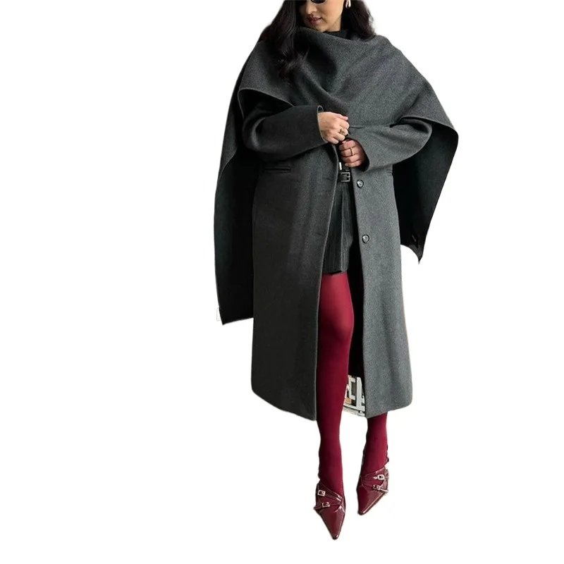 

Шерстяное пальто кофейного цвета Real Shot - осенне-зимнее новое длинное шерстяное пальто с шарфом и воротником, модная женская шерстяная куртка