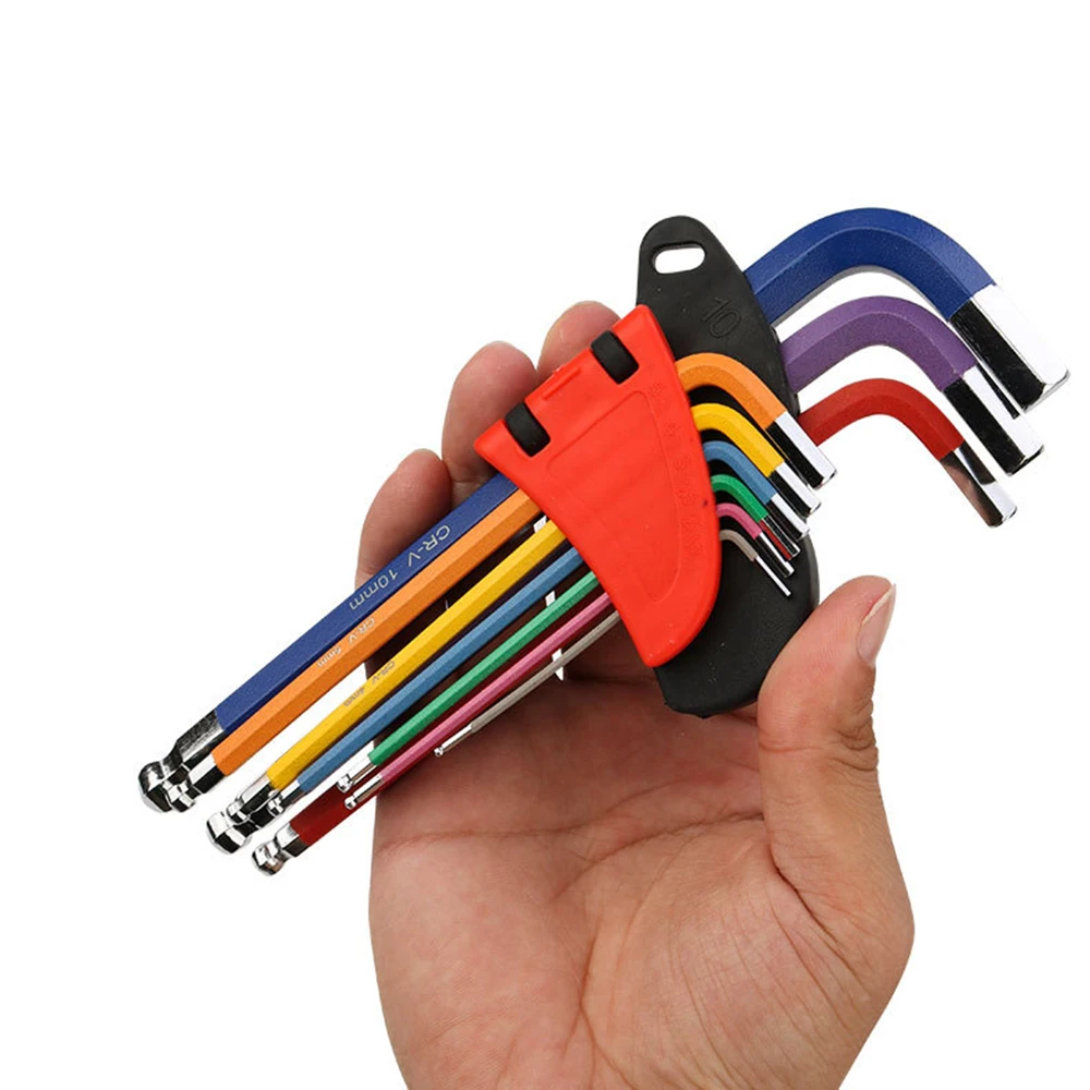 9Pcs Hex Key Allen Wrench Hand Tool 1.5/2/2.5/3/4/5/6/8/10mm Quick Snap Adapter Tool S2 Alloy Steel Ball Head/Plum Blossom Head