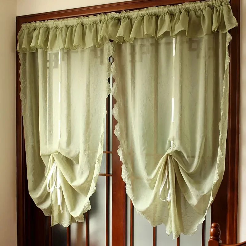 

Creamy Balloon Curtain Window Sheer Valance Lace Ruffle Tie Up Roman Curtain Handmade Crochet Embroidered Home Decoration TJ8262