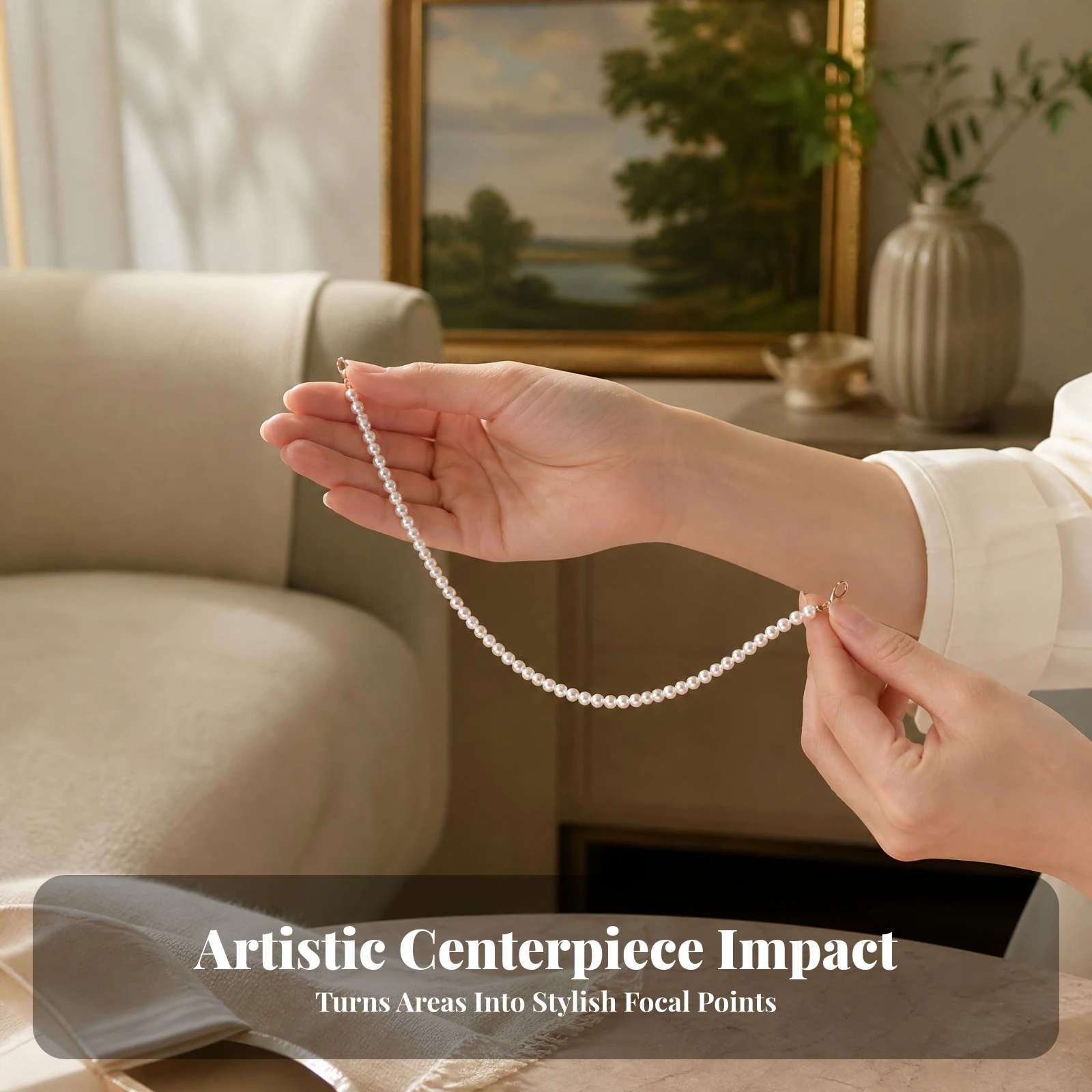 Pearl Bead Chain Metal Clasps Looped Bead Strand Pearl Ornament Chain Flexible Fashion Accessory Light-Colored