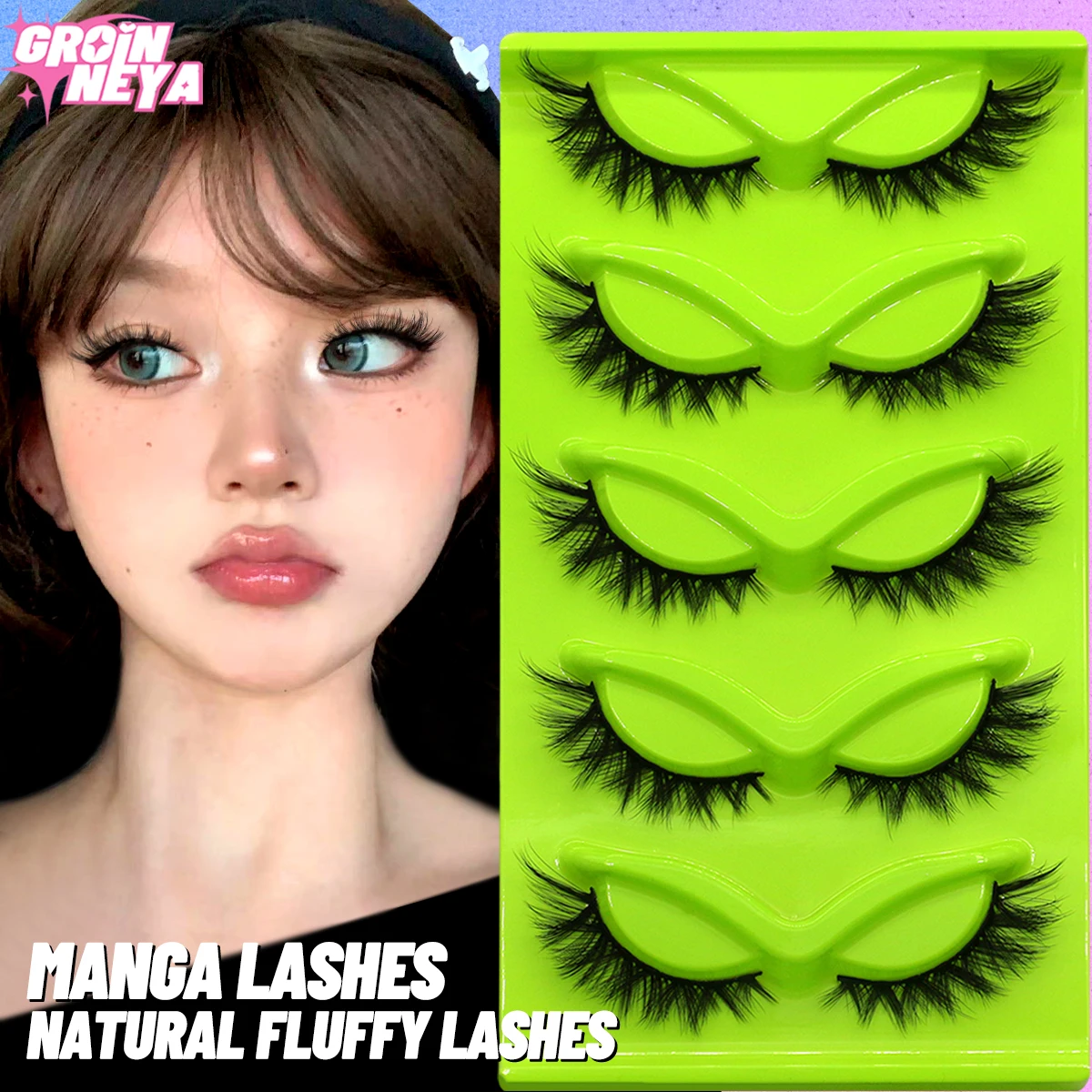 GROINNEYA Cat Eye Lashes 5 Pairs 3D mink eyelashes  Winged Wispy Natural False Eyelashes Fox Eye Faux Mink Eyelashes Makeup