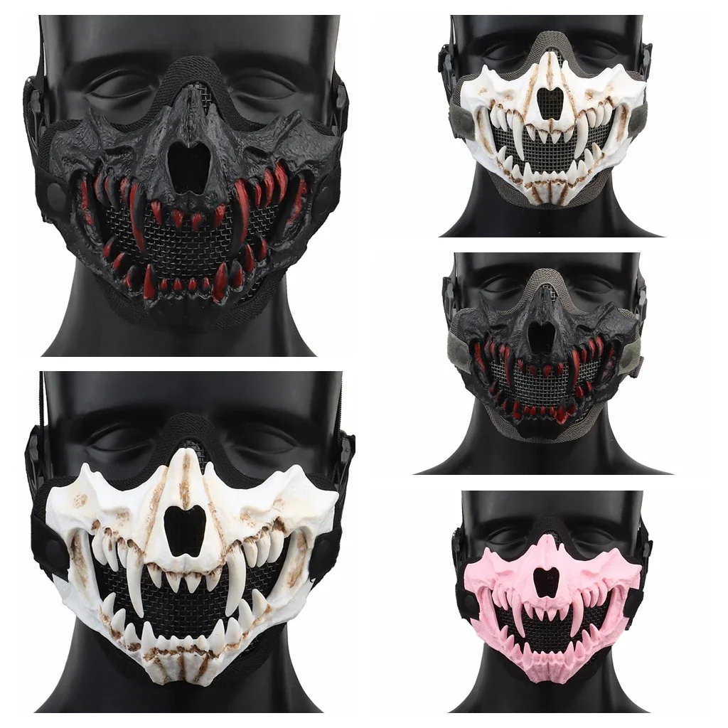 قناع نصف وجه قابل للتعديل، قناع وجه تكتيكي سفلي شبكي من الفولاذ للصيد، أقنعة تنكرية للحفلات التنكرية