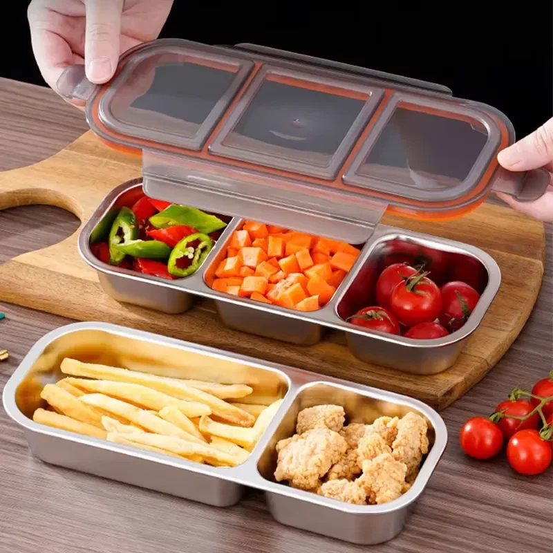 Stainless Steel Sauce Dip Plate with Lid Seasoning Bowl for Bean Vinegar Spice Family Restaurant Use