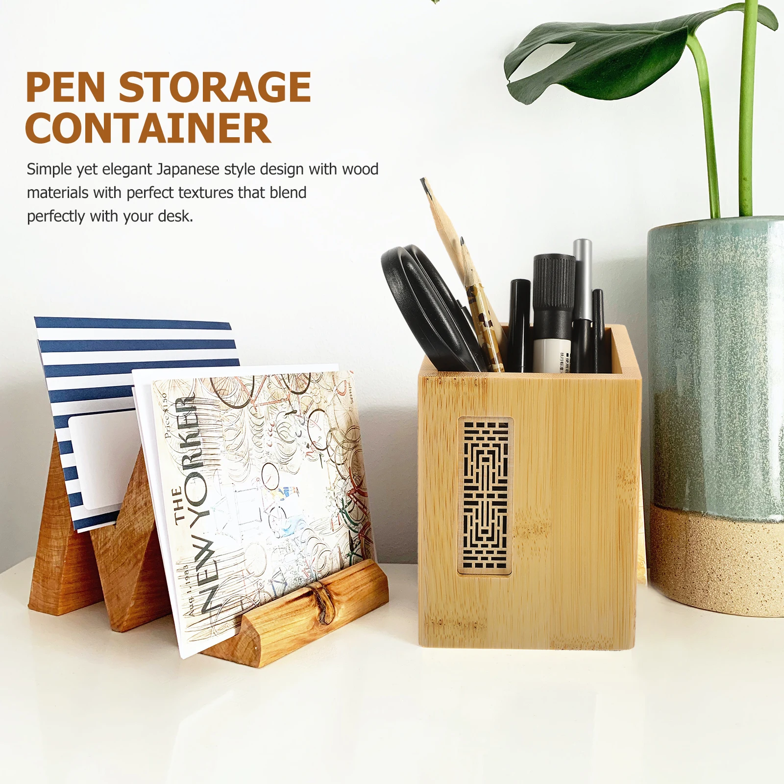 

Solid Wood Pencil Holder Japanese Style Office ganizer Walnut Brush Pot Decorative Container Storage Box Pen Artware