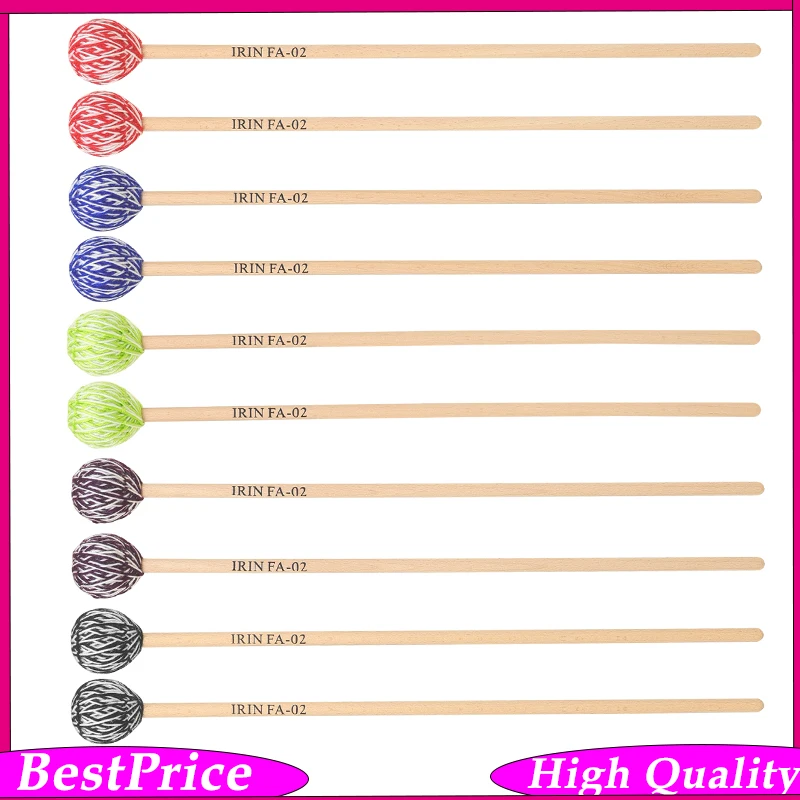 IRIN FA-02 Marimba Mallet Pair – Round Wool Rubber Head Beech Handle Drumsticks Soft Warm Tone Percussion Instrument Parts