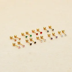 20G Mini 2MM Colorful AAA Zircons Stainless Steel Screw Back Stud Earrinngs Delicate Jewerlry