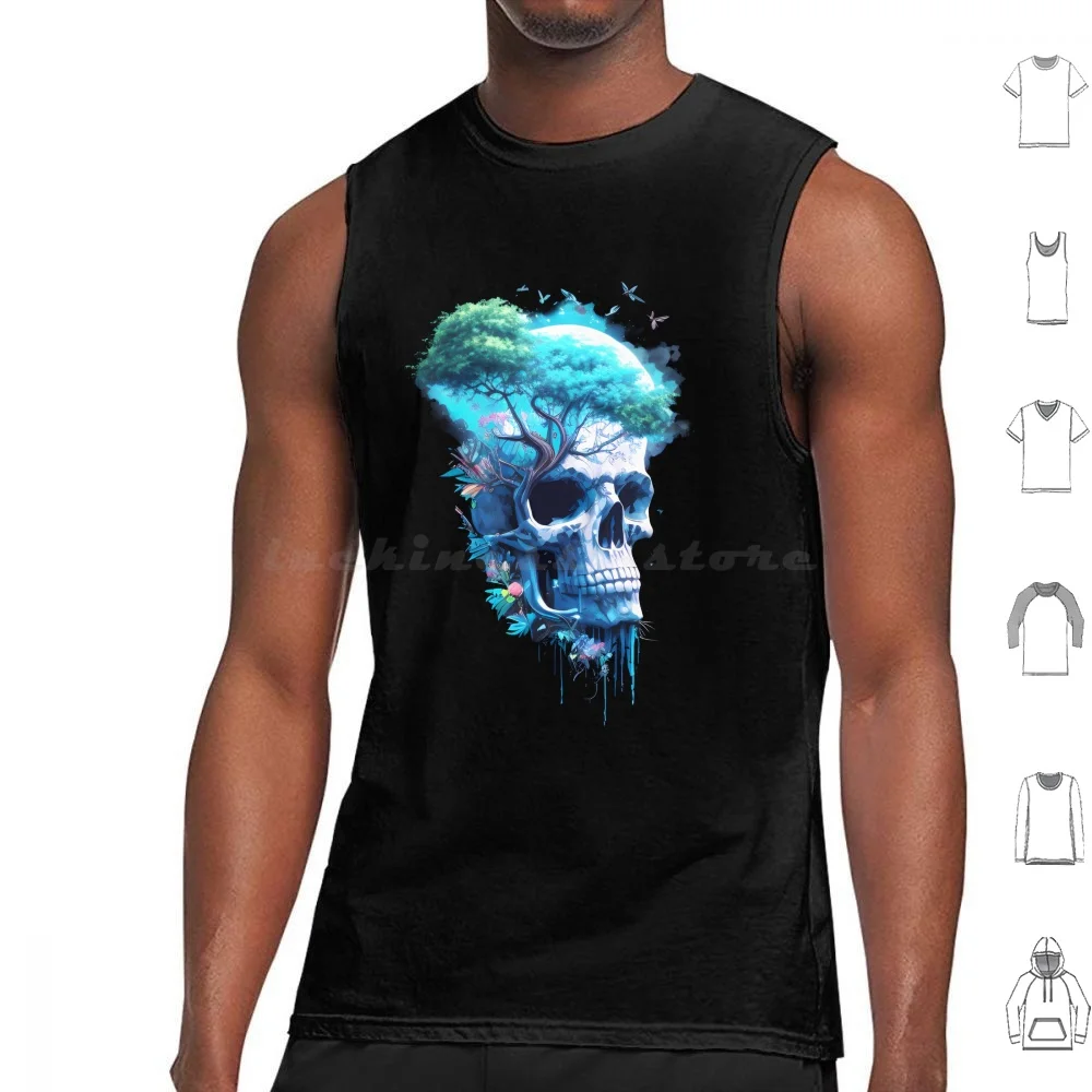 Garden Of The Mind Tank Tops Print Cotton Bones And Botany Skull Top Selling Recent New Skeleton Anime Best Selling