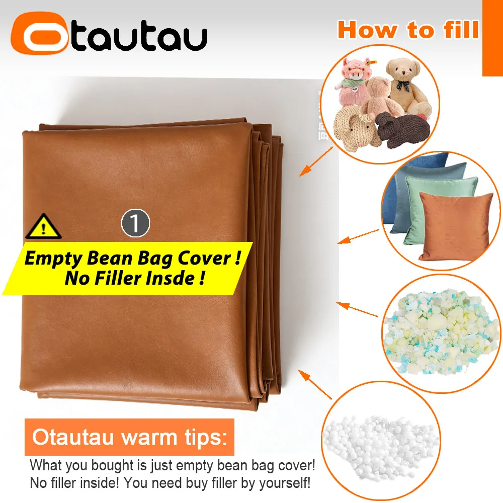 OTAUTAU Faux Leather Bean Bag Cover Doll Storage Pouf Ottoman Pillow Beanbag Cover JD054【No Filler!Need Buy Filler Yourself!】