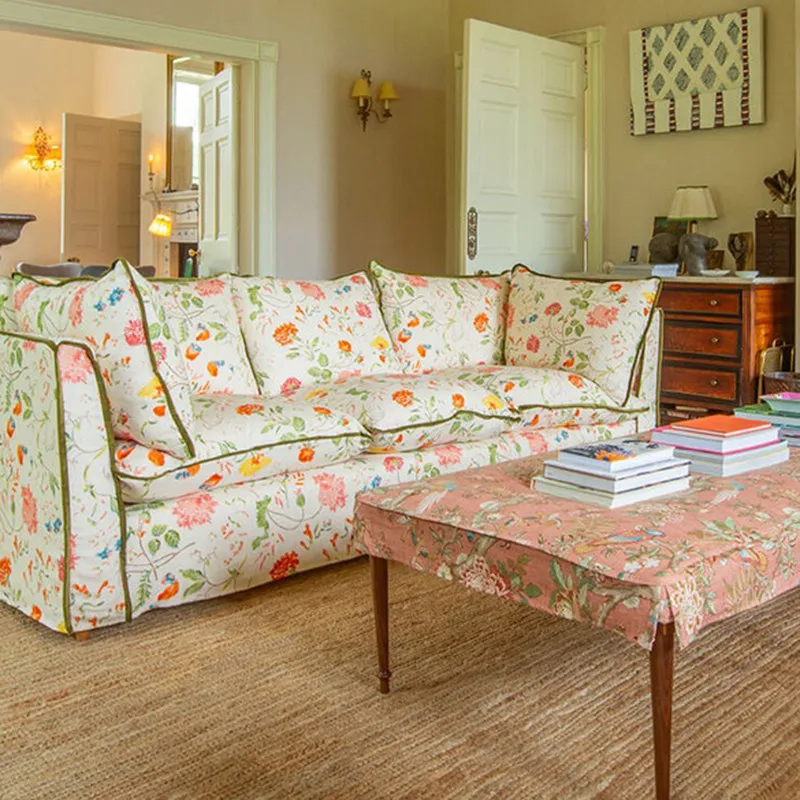 

Диван в французском деревенском стиле для гостиной, из ткани и массива дерева, прямой, американский, трехместный, с узором «пион» и мелкими цветами, разборный.