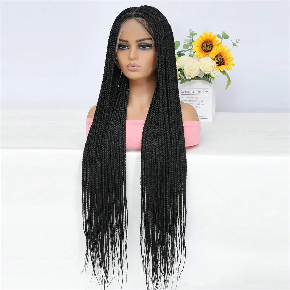 Full Lace Wig 32 Inch Synthetic Long Box Braided Wigs For Black Women 3X Twist Braids Crochet Hair Baby Hair Wig Daily Use