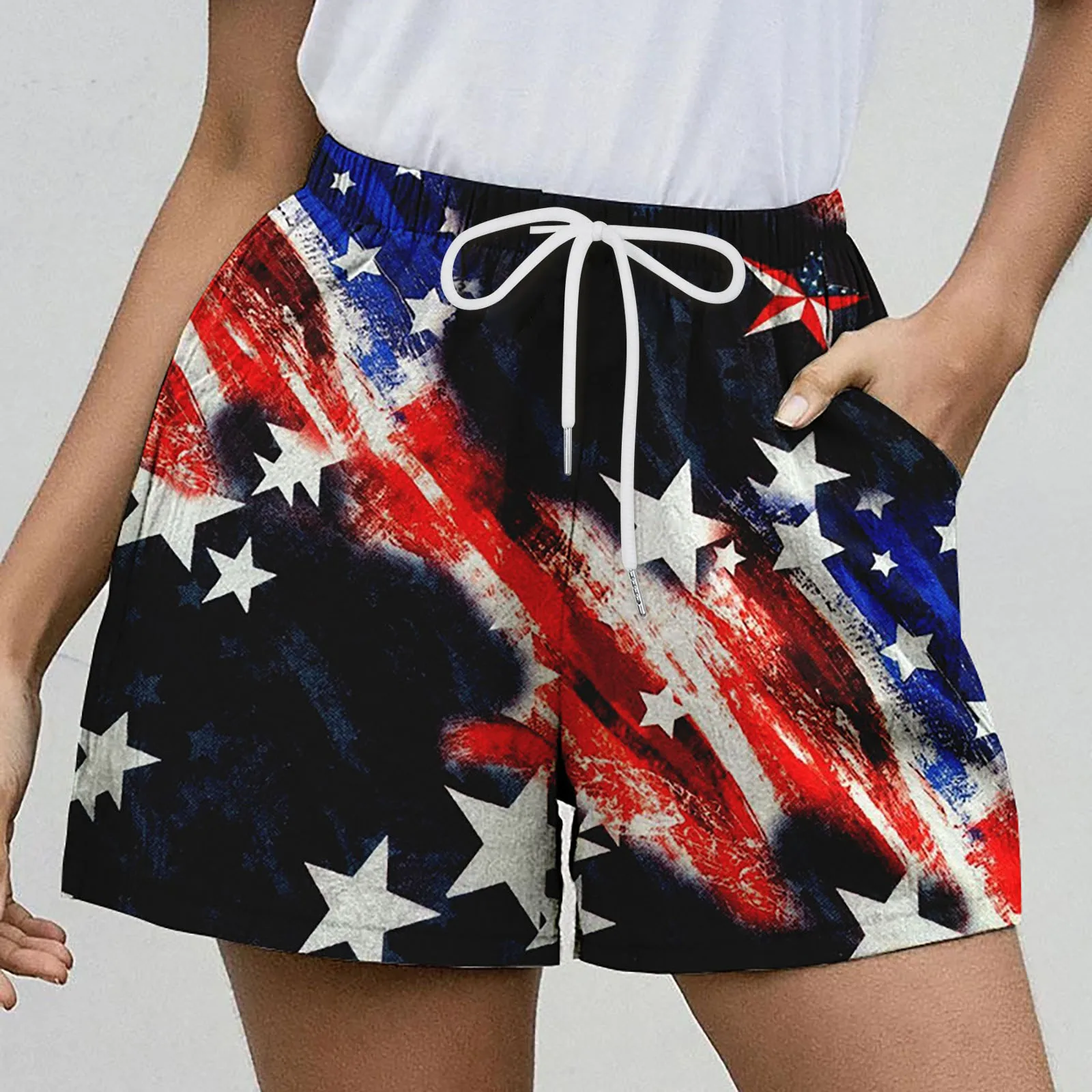 Women'S Jogging Shorts Vintage American Style Drawstring Double Pocket Trunks Summer Hawaiian Shorts Outdoor Holiday Streetwear