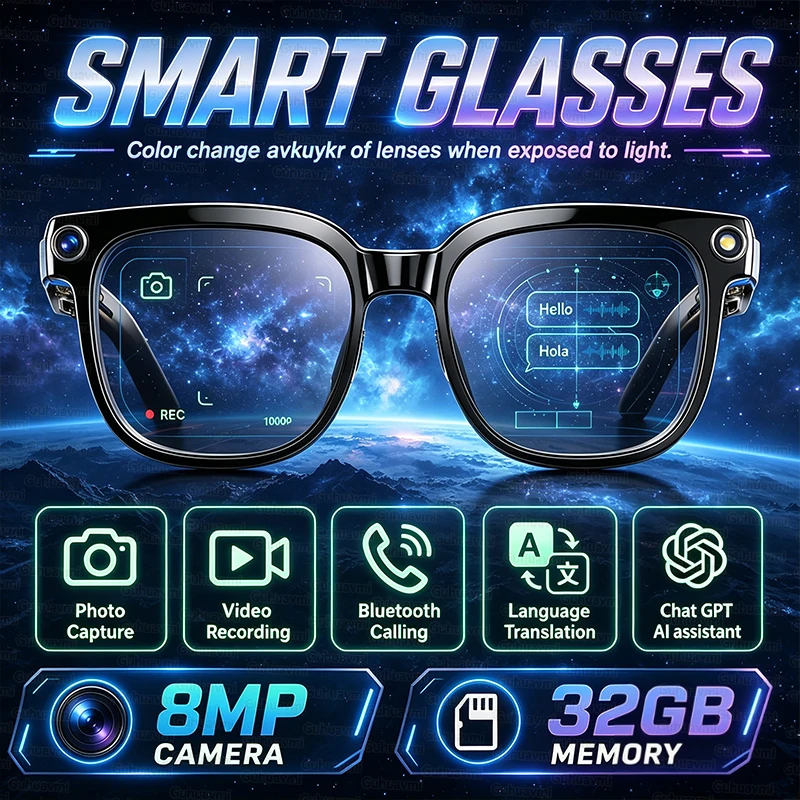 New 800W HD AI Camera Smart Glasses Men 150+Language Translation ChatGPT Music 4K Photos &Video Bluetooth Call Sunglasses Women