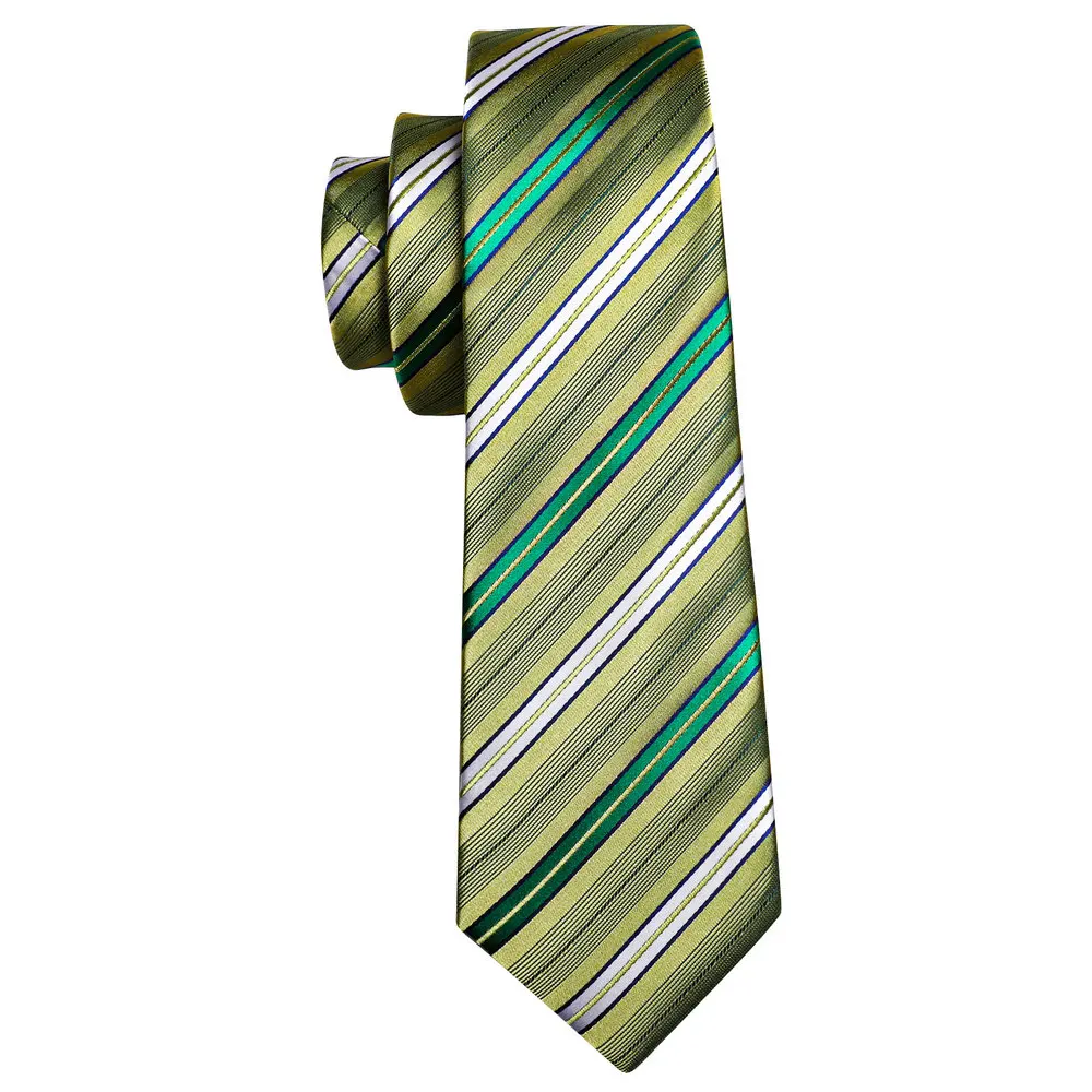 Corbatas de seda de color verde azulado para hombre, corbata clásica de diseño a rayas, conjunto de gemelos, pañuelo, fiesta de novio, negocios, Barry.Wang, LN-6300