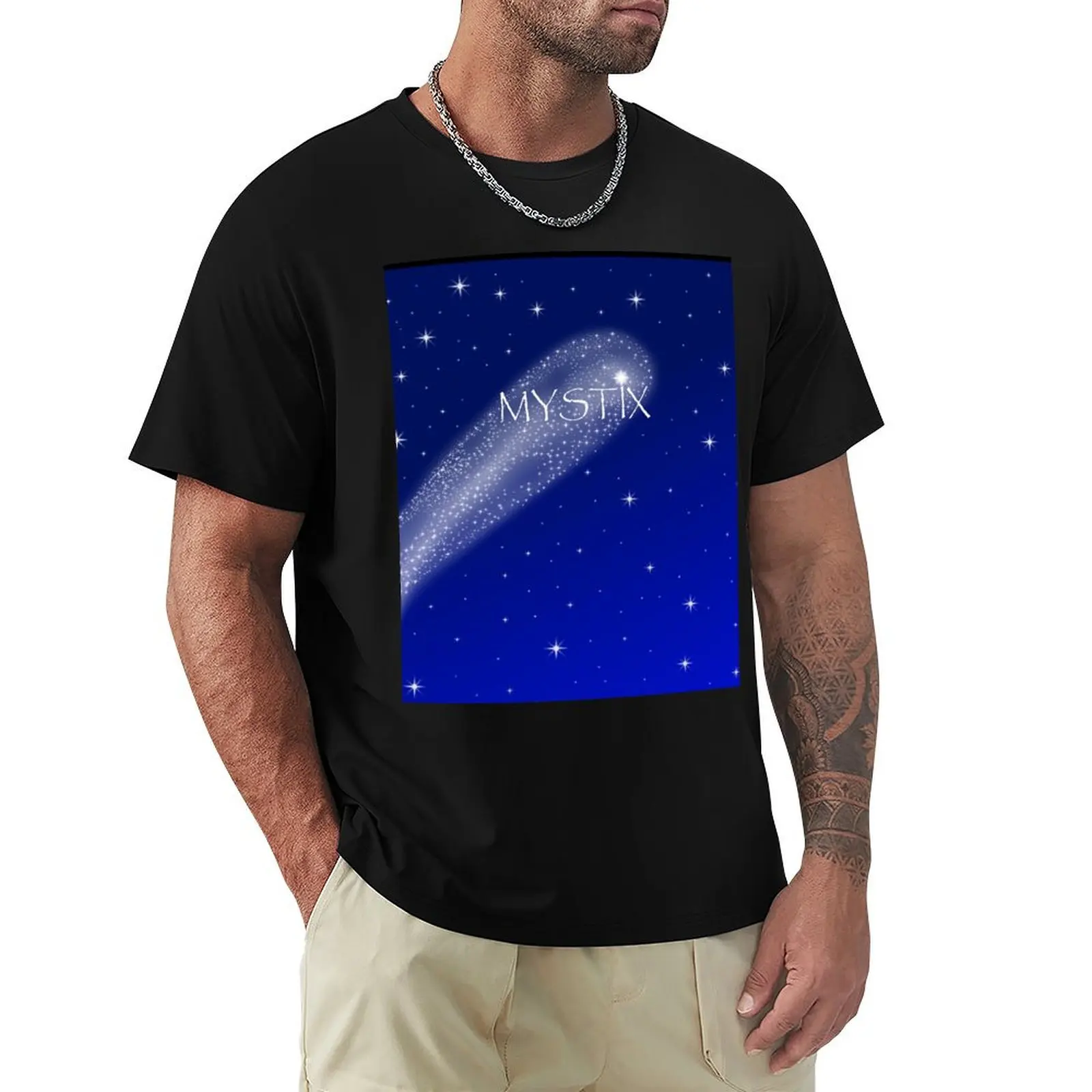 Mystix brand Comet flying through stars design T-Shirt rapper graphic tees anime Men's cotton t-shirt