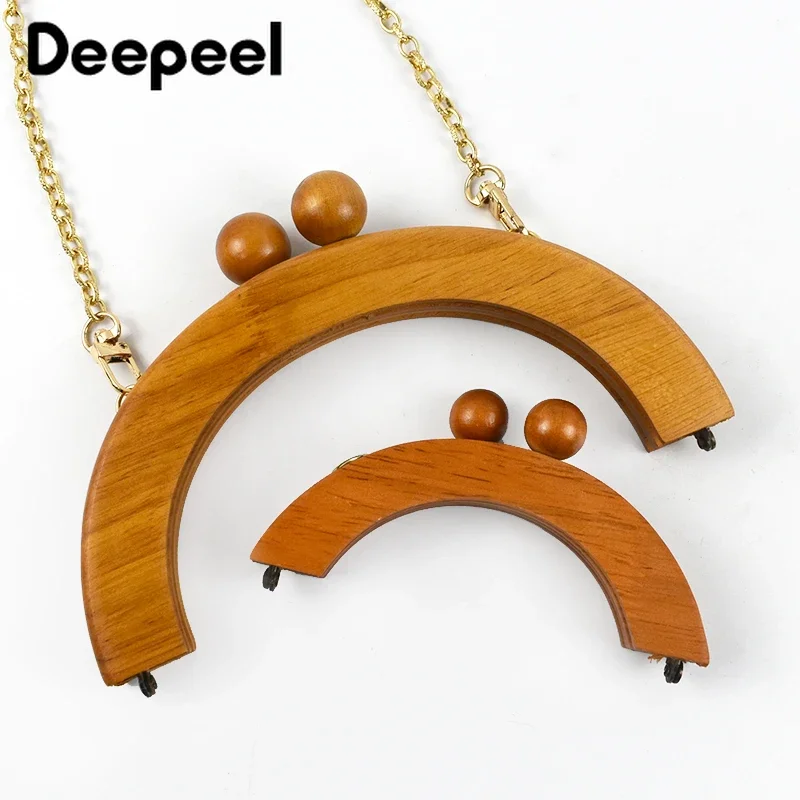 1Pc 14*6/20*9cm Wooden Bag Handle Handbags Kiss Clasp Purse Frames Clip for Wallet Handmade DIY Bags Sewing Brackets Accessories