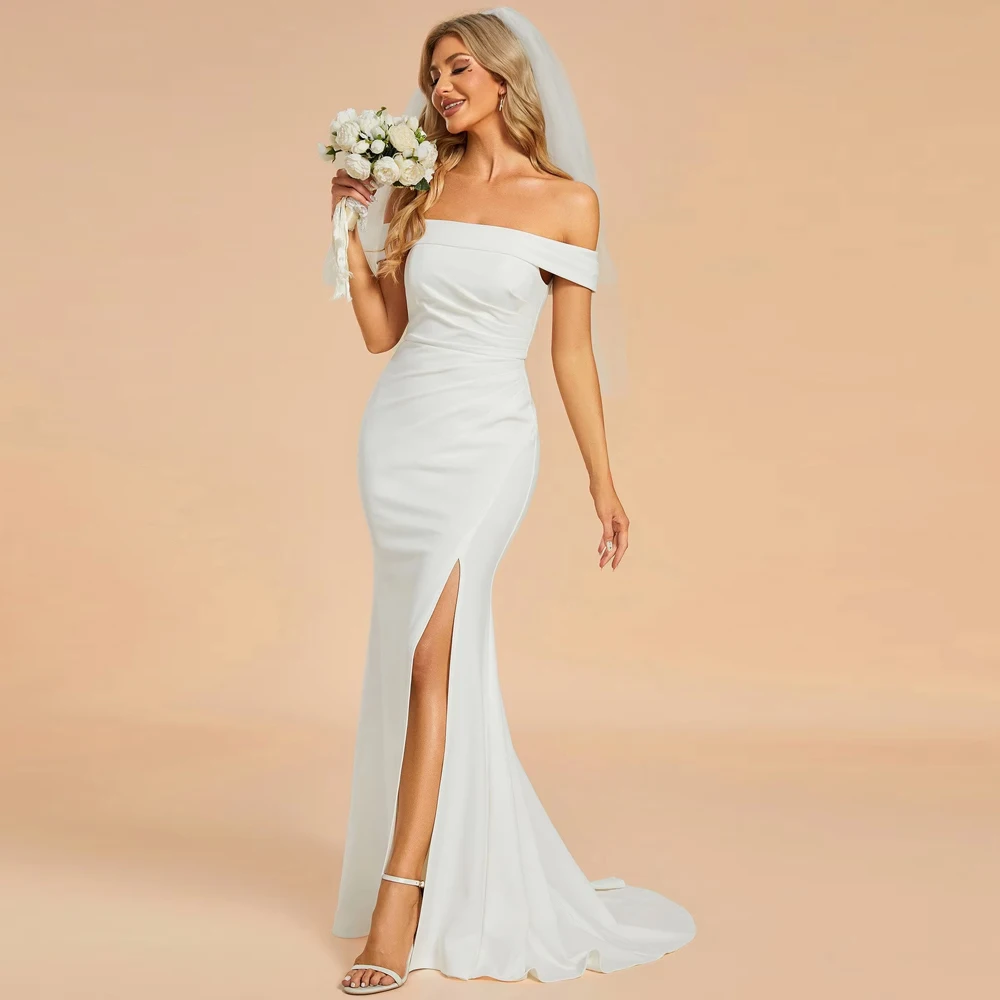 

BAZIIINGAAA Maxi Long Side Split Wedding Dresses With Off Shoulder Wedding Dresse
