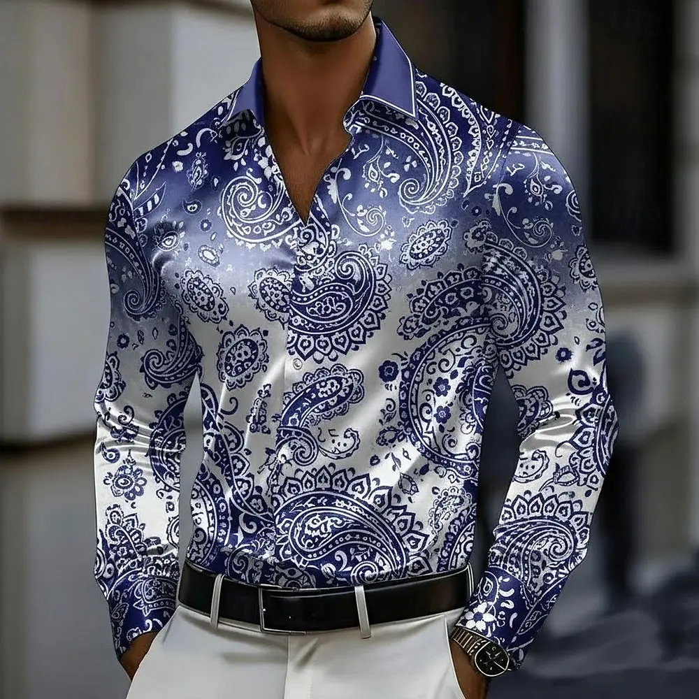 

New IN Men's Paisley Floral Print Gradient Color Shirt Long Sleeve Vintage Retro Vacation Dailywear Summer Spring Fall
