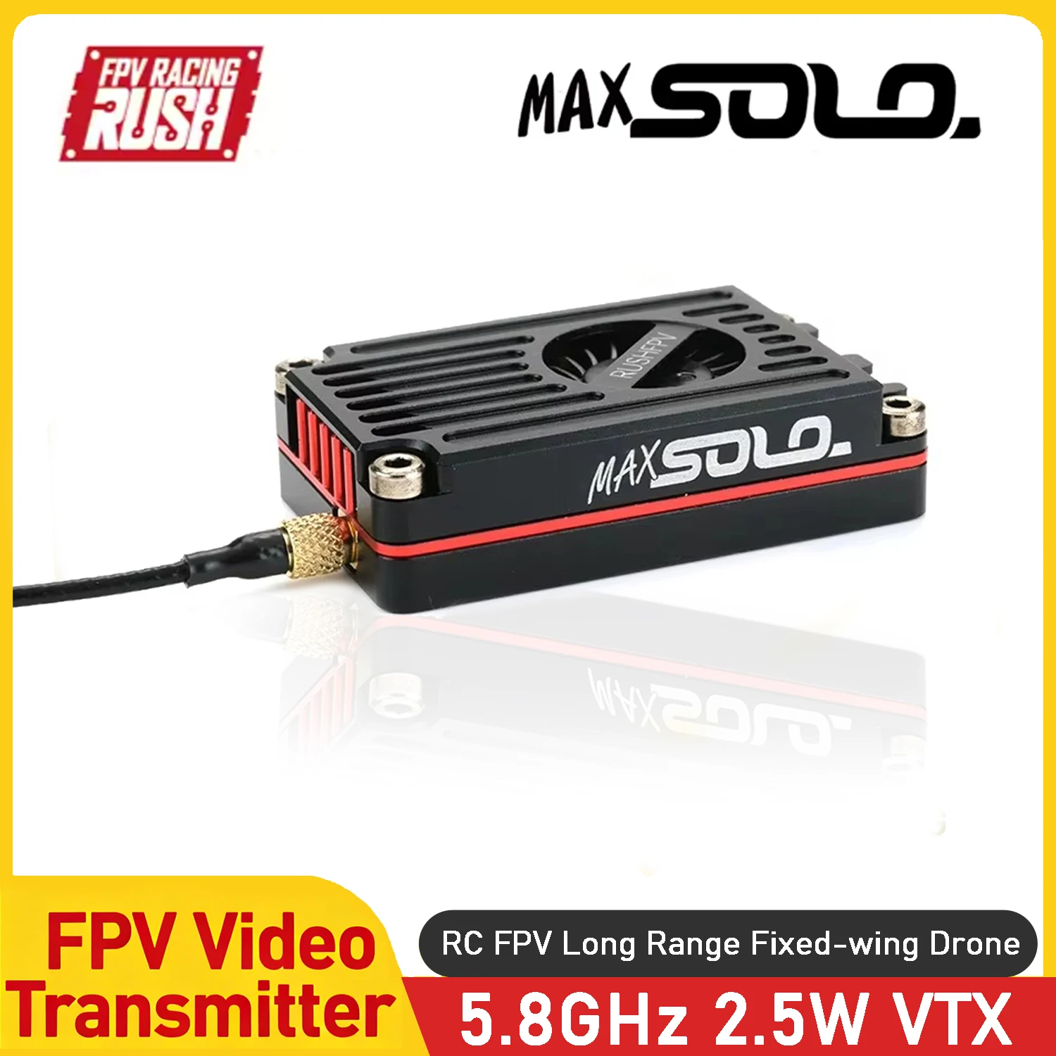 

RUSHFPV MAX SOLO 5.8GHz 2.5W VTX 48CH Video Transmitter CNC Shell Cooling Fan For RC FPV Freestyle Long Range Fixed-wing Drone