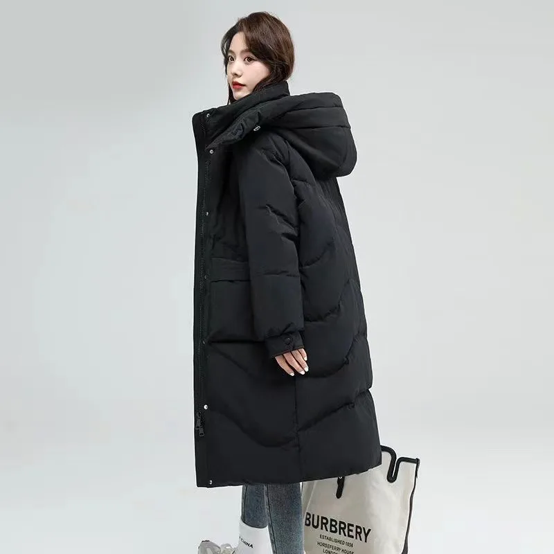 Thickened Down Cotton Jacket Women\'s Loose Long Knee Length Winter New Coat Trend Parkas