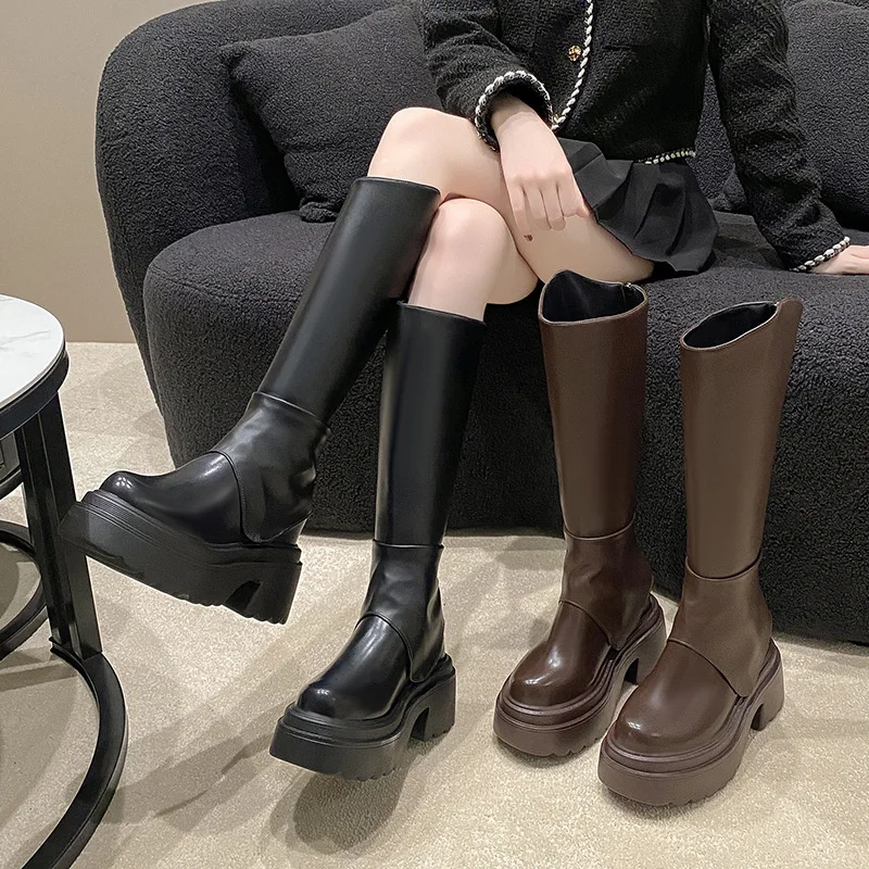 Bottes de chevalier basses au genou pour femmes, optique de jambe, grand tube, petit, automne, nouveau, 2023