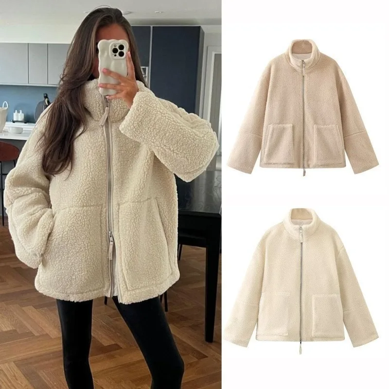 

Autumn and Winter New Women's Clothing Solid Color Lazy Style Lamb Wool Turtleneck Woolen Coat