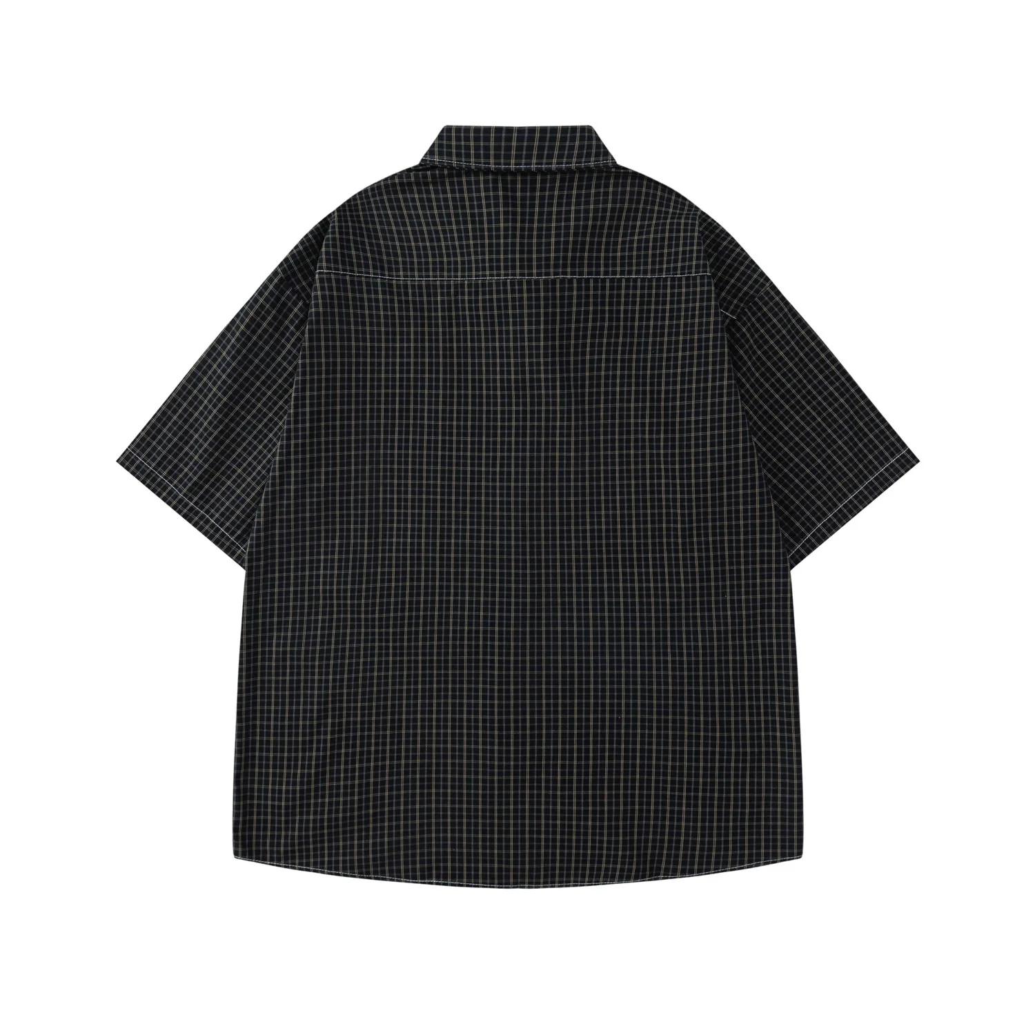 Summer Japanese Retro Striped Tie Accessories Short Sleeved Collar Plaid Shirt for Men Women Loose Design Trendy Tops Tees