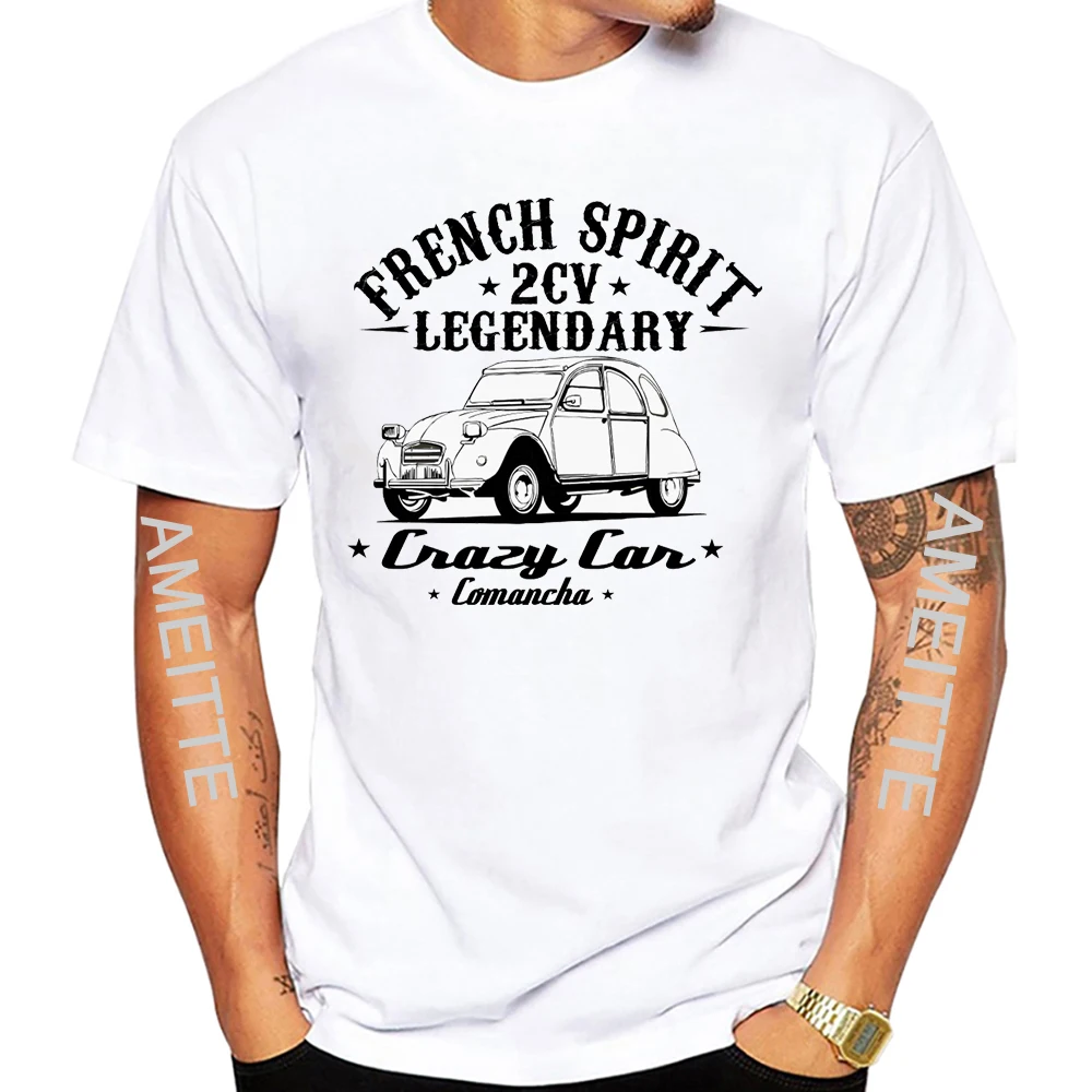 New Men Short Sleeve Vintage 2cn Acadiane And 2cv French Spirit T-Shirt Hip Hop Boy Casual Tees Legend Old Car Sport TShirt