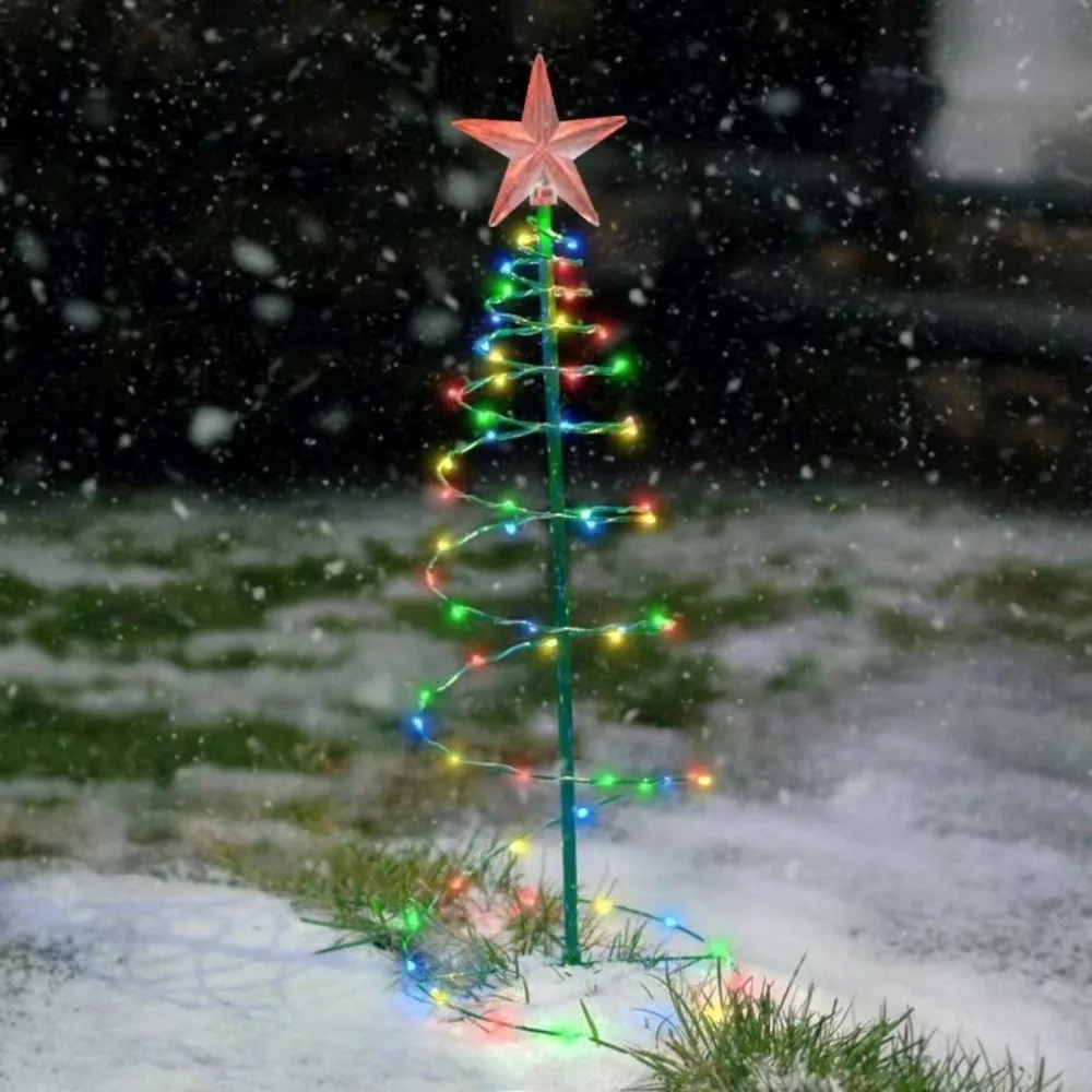 8 Modes Solar Iron Christmas Tree Lights LED Luminous Christmas Outdoor Decoration Waterproof Ornament Landscape Lamp Pathway