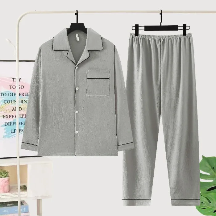 

Plus Size L-5XL Men's Cardigan Homewear Young Boy Male Korean Solid Color Spring Sleepwear Casual Pajamas Set Pyjamas Homme