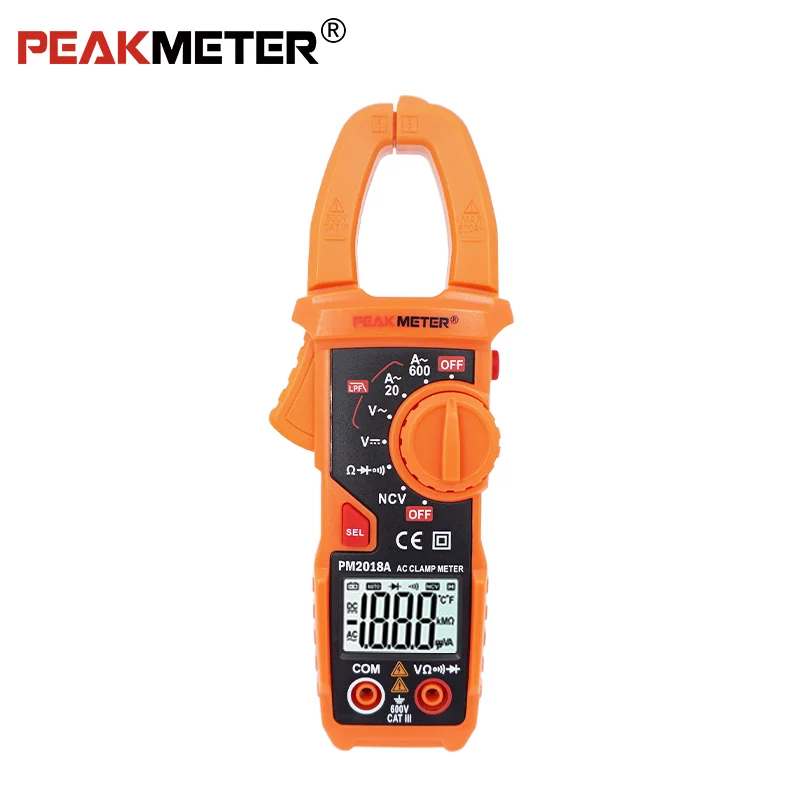 PM2018A Portable Auto Range Clamp Meter Peak Detection Digital Display 2000 Counts 2V-600V AC/DC Voltage 2A-600A AC Current