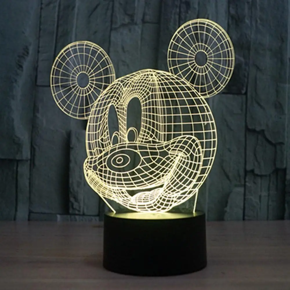 Disney-Minnie Mickey Mouse 3D Cartoon Night Light, Lâmpada De Toque Acrílico, Quarto Decorativo Abajur, Presente Criança, 16 Cores