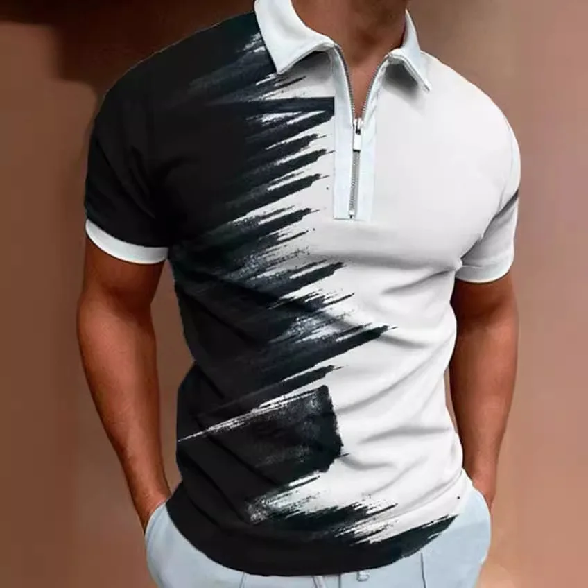 Spring and Autumn Men's Inkjet Line Polo Shirt 3D Printed Men's Clothing Casual Business Short Sleeve Loose Large T-shirt Premiu