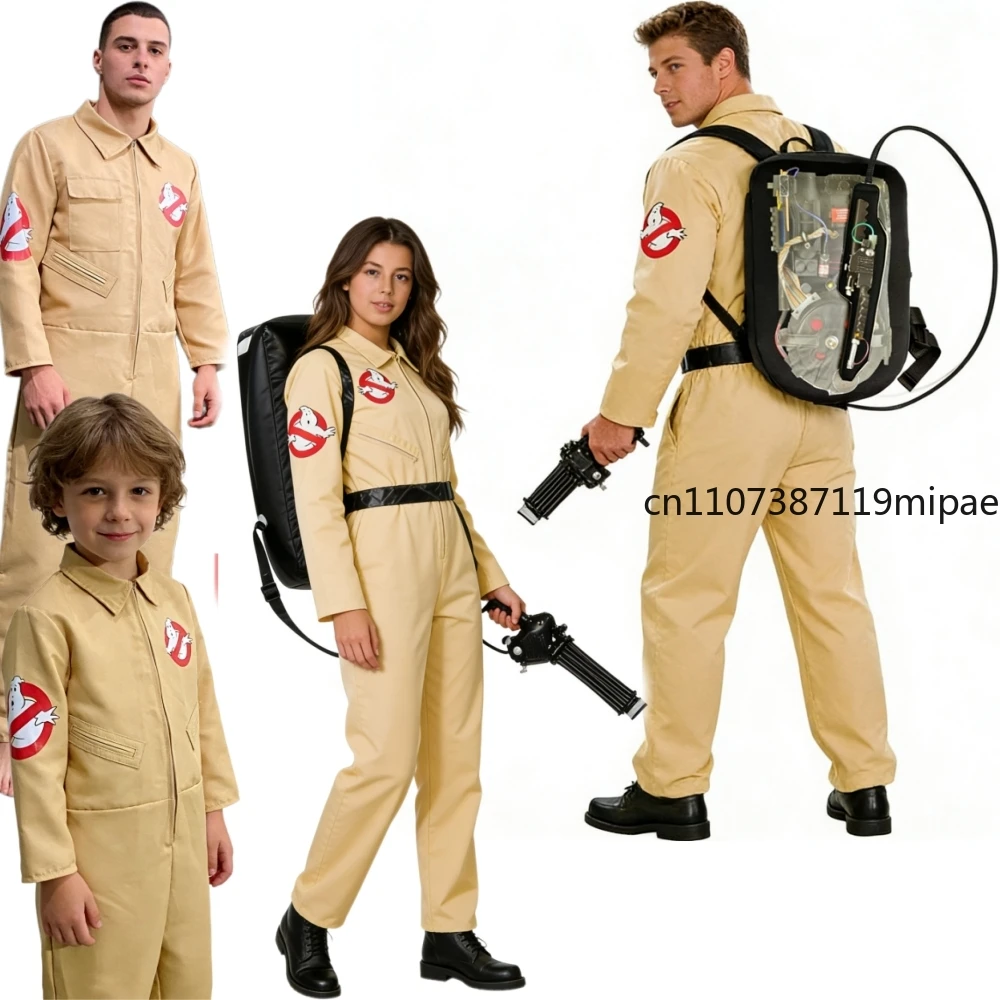Nuevos disfraces de Halloween de Ghostbusters para hombres y mujeres adultos, monos de Ghostbusters con paquete de protones, trajes de carnaval.
