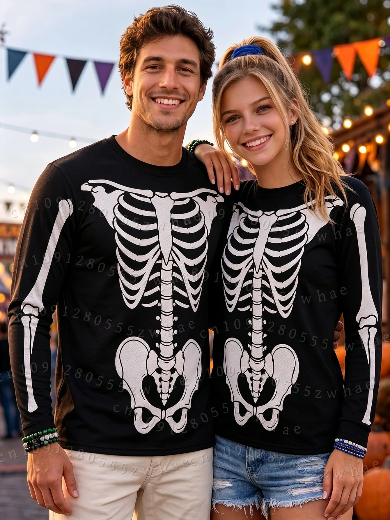 Halloween 3D Printed Skull Pattern Unisex Long Sleeved Casual Fashion T-shirt Top Sweatshirt Breathable Streetwear T-shirt