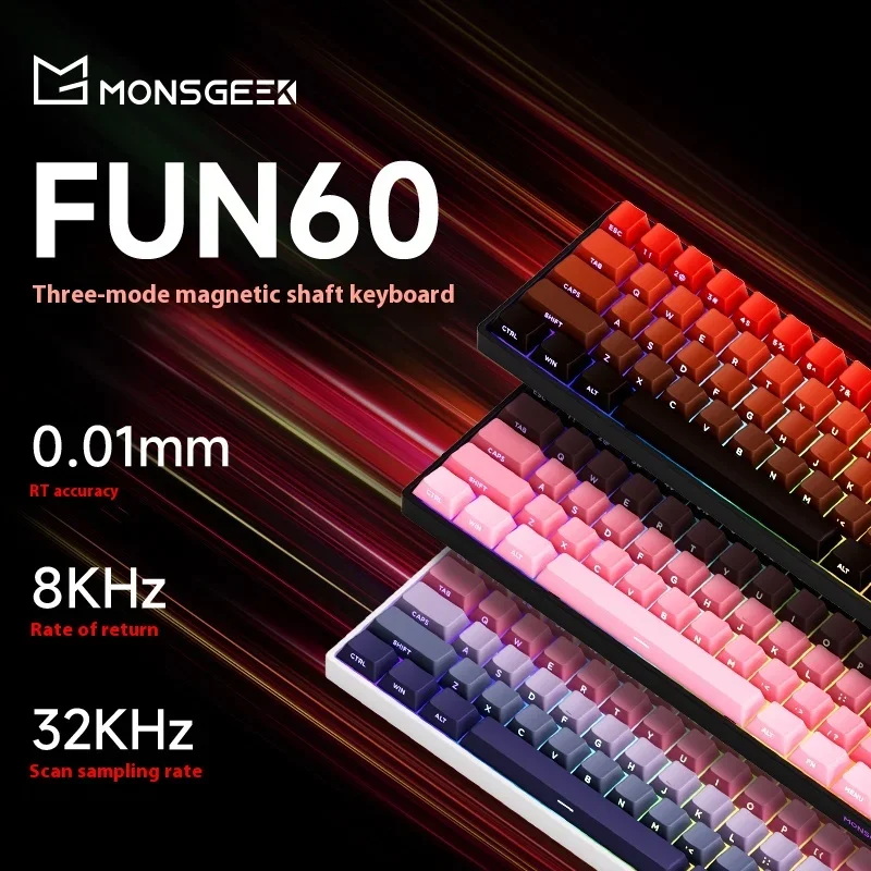 FUN60 Pro Gaming คีย์บอร์ดสวิทช์แม่เหล็ก Rapid Trigger 0.01 มม.8KHz ARGB อลูมิเนียมคีย์บอร์ดไร้สาย/แบบมีสาย