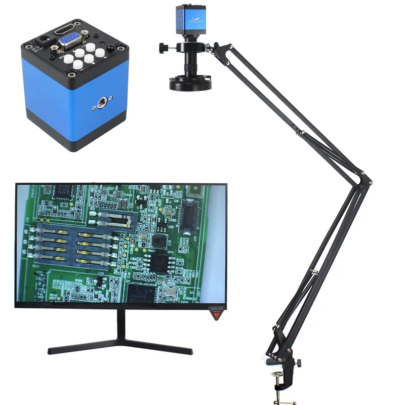 

1080P HDMI VGA Industrial Video Digital Microscope Camera 130X Zoom C Mount Lens Cantilever Stand For Phone PCB Repair Soldering