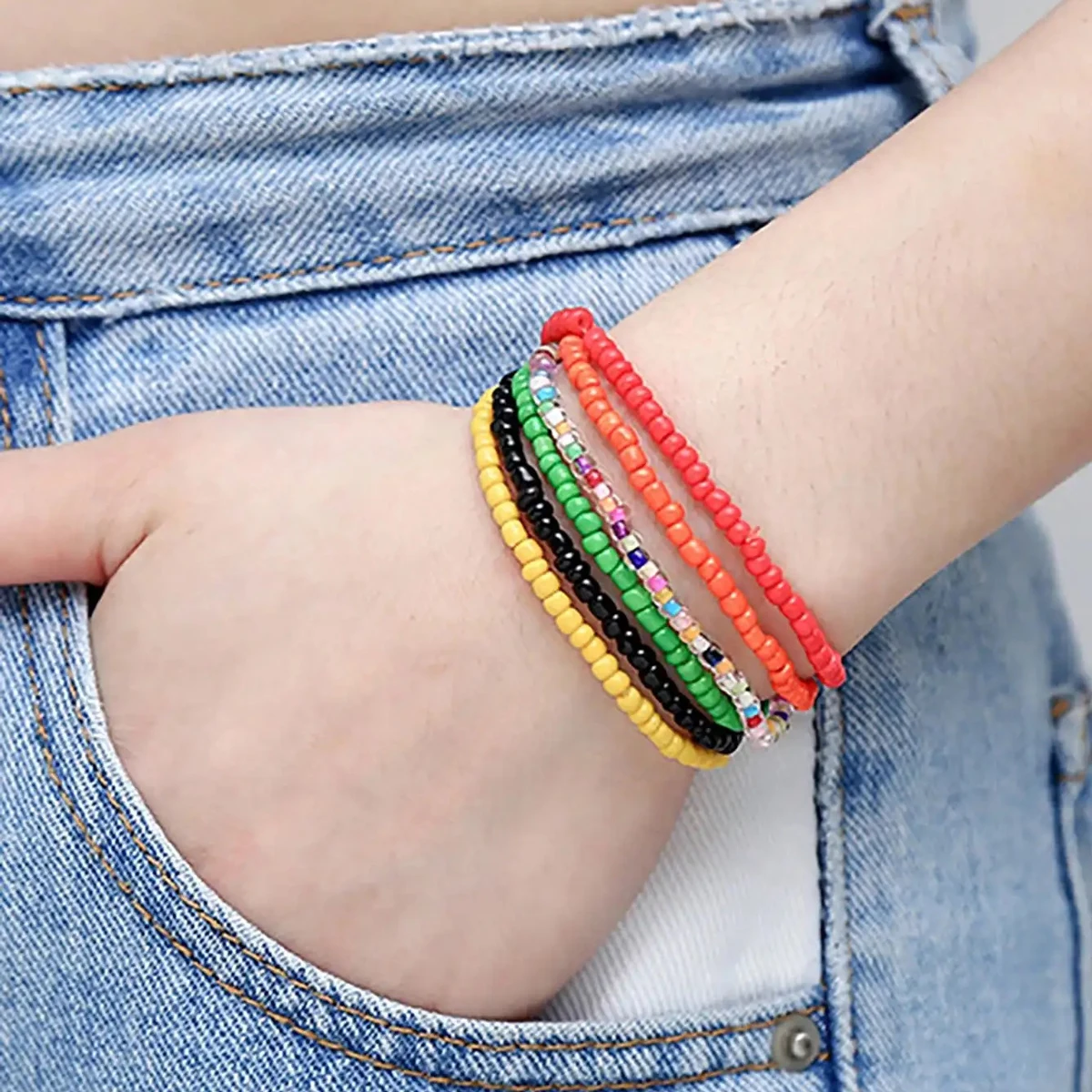 Women's 17-Piece Elastic Beaded Bracelets Set, Bohemian Style